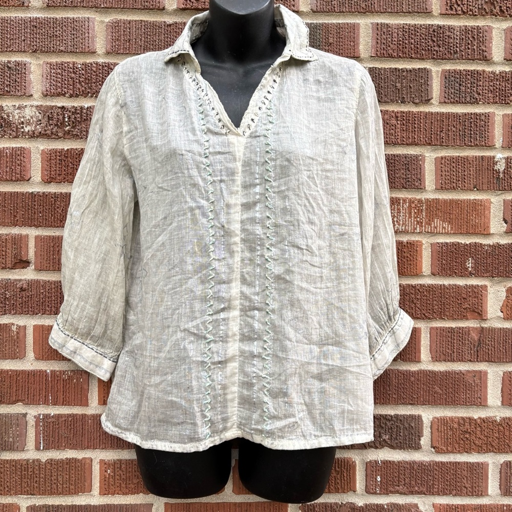 Dolma Anthropologie NWT Sz M Mint Green CutOut V-Neck Cotton Top Gauzy Sheer